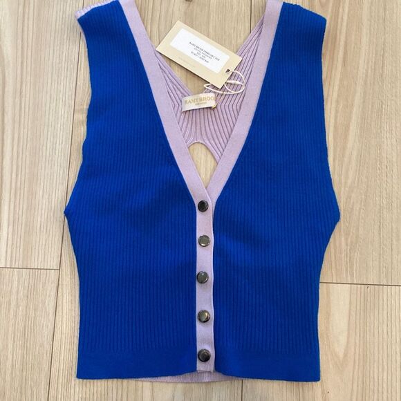 Ramy Brook Aiyana Colorblock Crop Tank Top Sweater XS in sample color cobalt blu - Picture 4 of 11